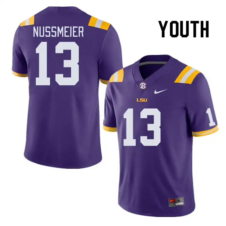 Youth LSU Tigers Garrett Nussmeier #13 Purple NCAA Football Jersey